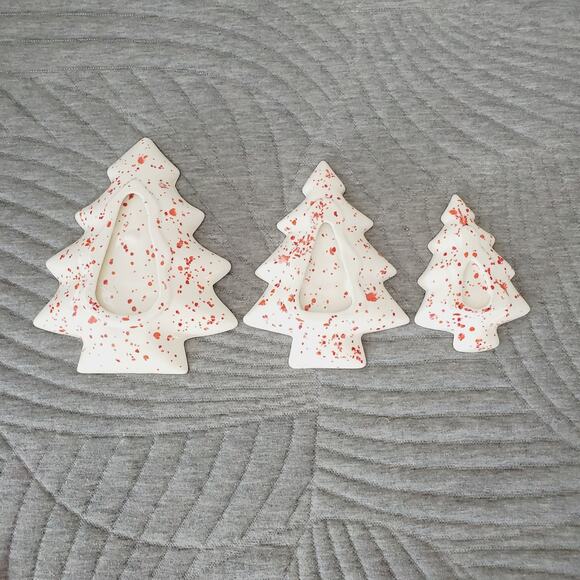 Vintage 70s Ceramic Christmas Tree Candy Nut Dishes X3 Nesting Speckled Confetti - Picture 8 of 11